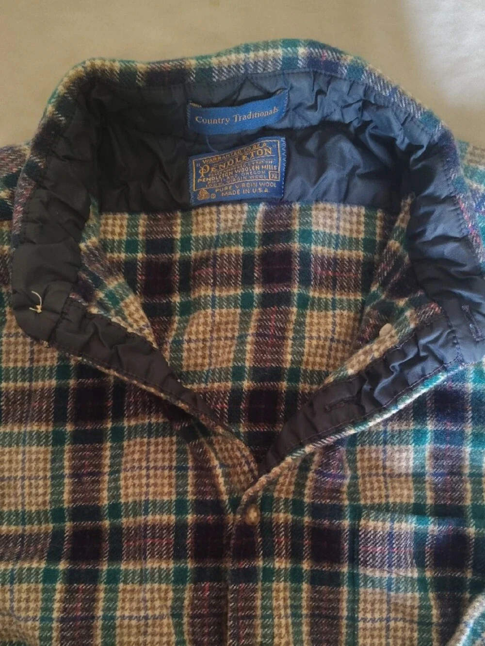 Boys XL Vintage Pendleton Green & Purple Plaid Shirt 100% Virgin Wool